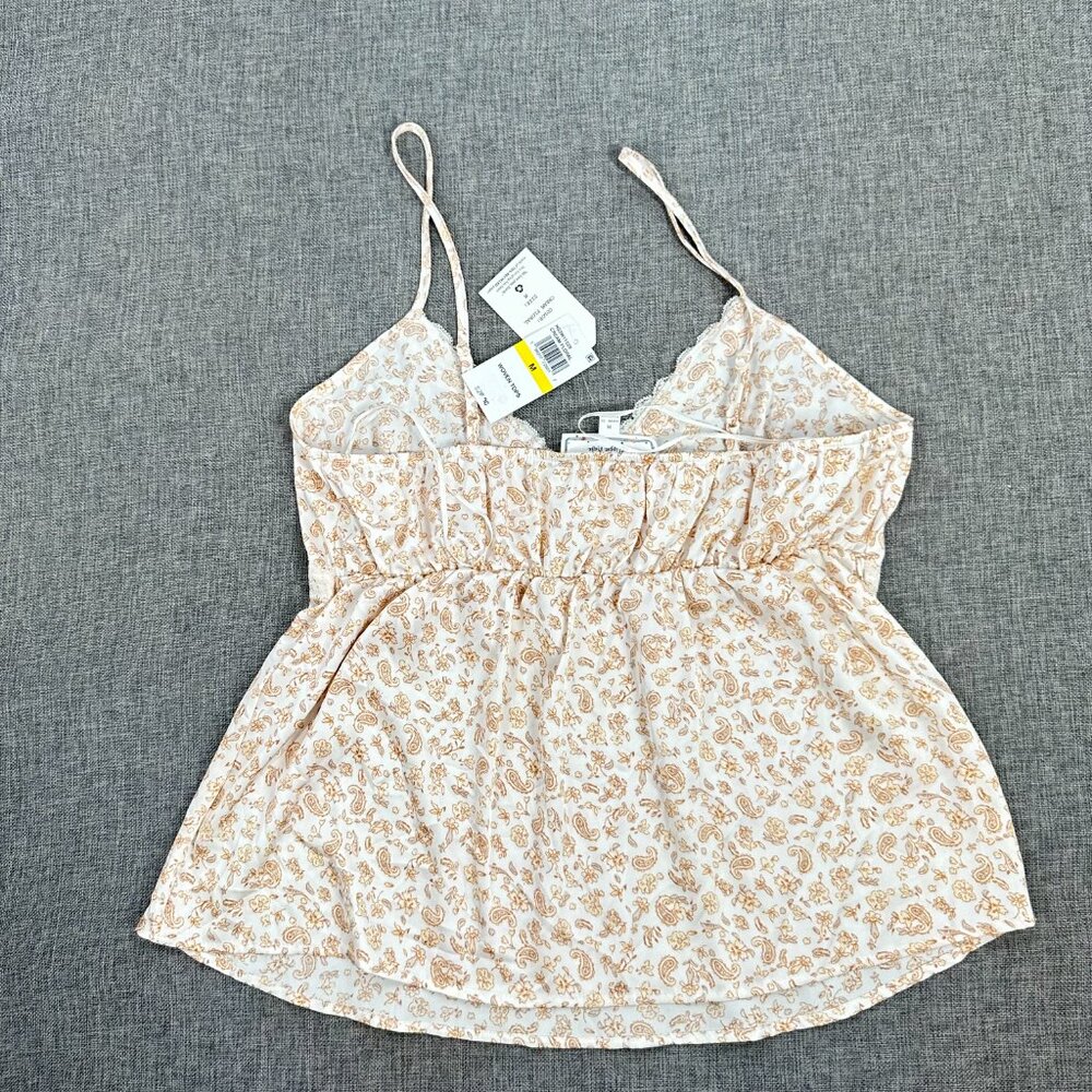 NEW! Hippie Rose‎ Satin Camisole Tank Top Lace Trim Cream Floral Medium - Picture 9 of 12